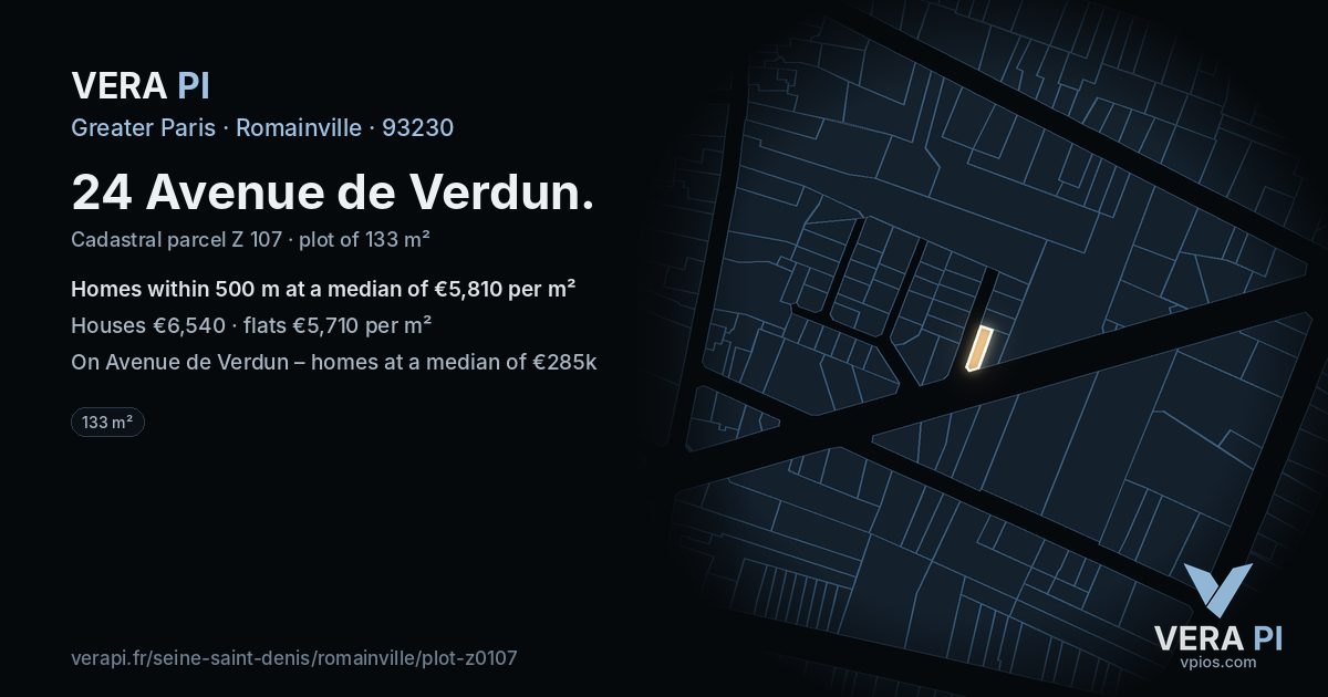 24 Avenue de Verdun, Romainville at night – the plot lit, the parcels around coloured by the prices near them
