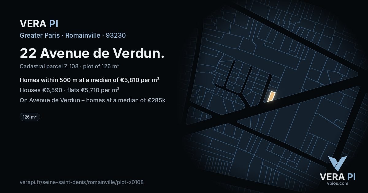 22 Avenue de Verdun, Romainville at night – the plot lit, the parcels around coloured by the prices near them