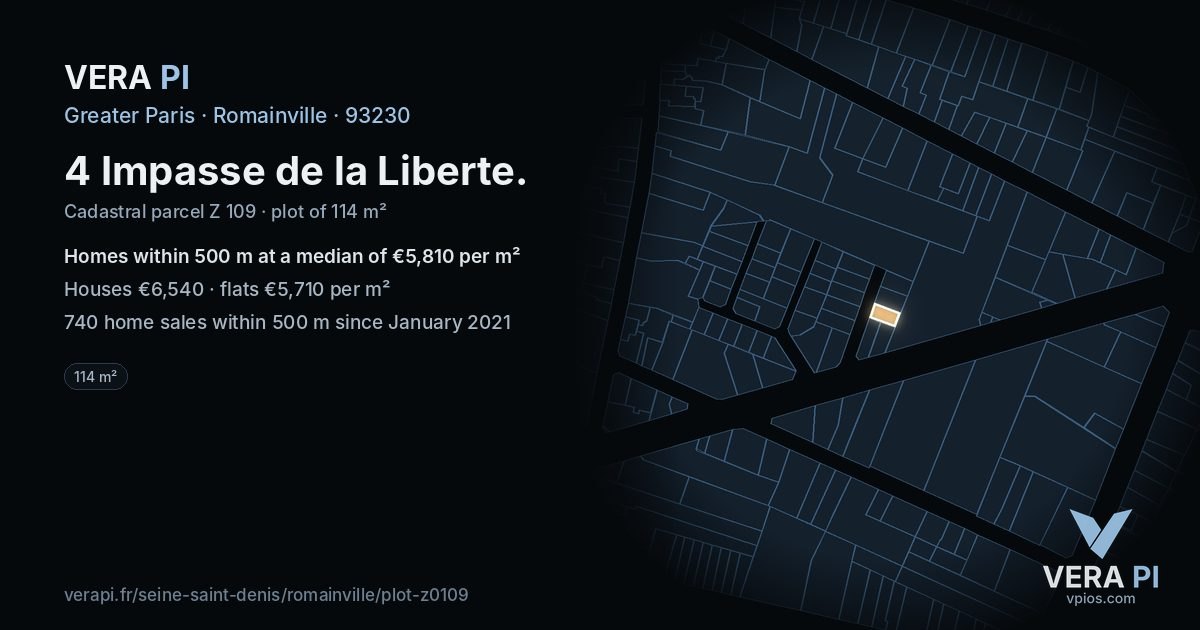 4 Impasse de la Liberte, Romainville at night – the plot lit, the parcels around coloured by the prices near them