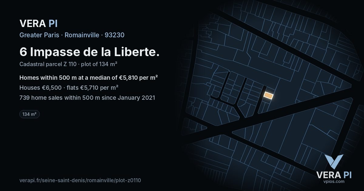 6 Impasse de la Liberte, Romainville at night – the plot lit, the parcels around coloured by the prices near them
