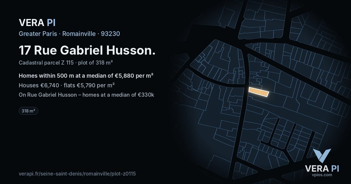 17 Rue Gabriel Husson, Romainville at night – the plot lit, the parcels around coloured by the prices near them