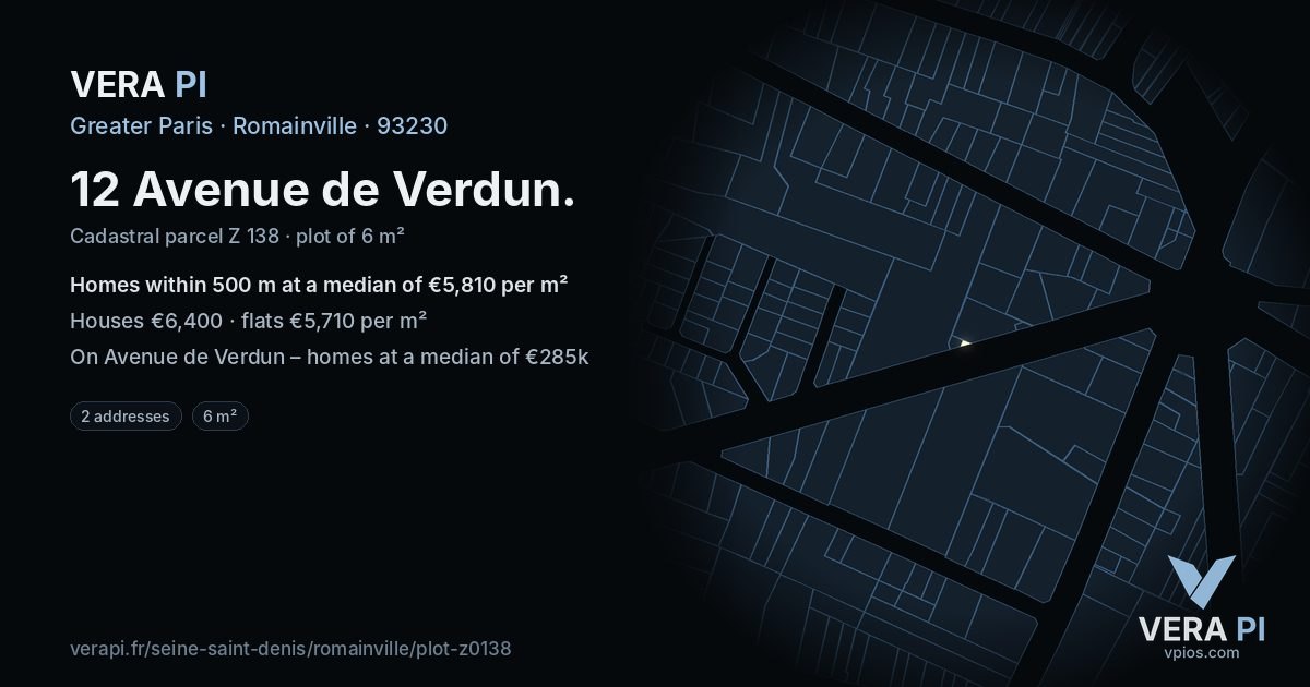 12 Avenue de Verdun, Romainville at night – the plot lit, the parcels around coloured by the prices near them