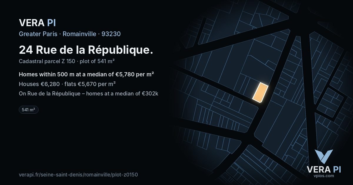 24 Rue de la République, Romainville at night – the plot lit, the parcels around coloured by the prices near them