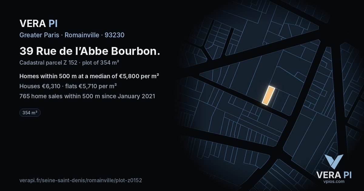 39 Rue de l’Abbe Bourbon, Romainville at night – the plot lit, the parcels around coloured by the prices near them