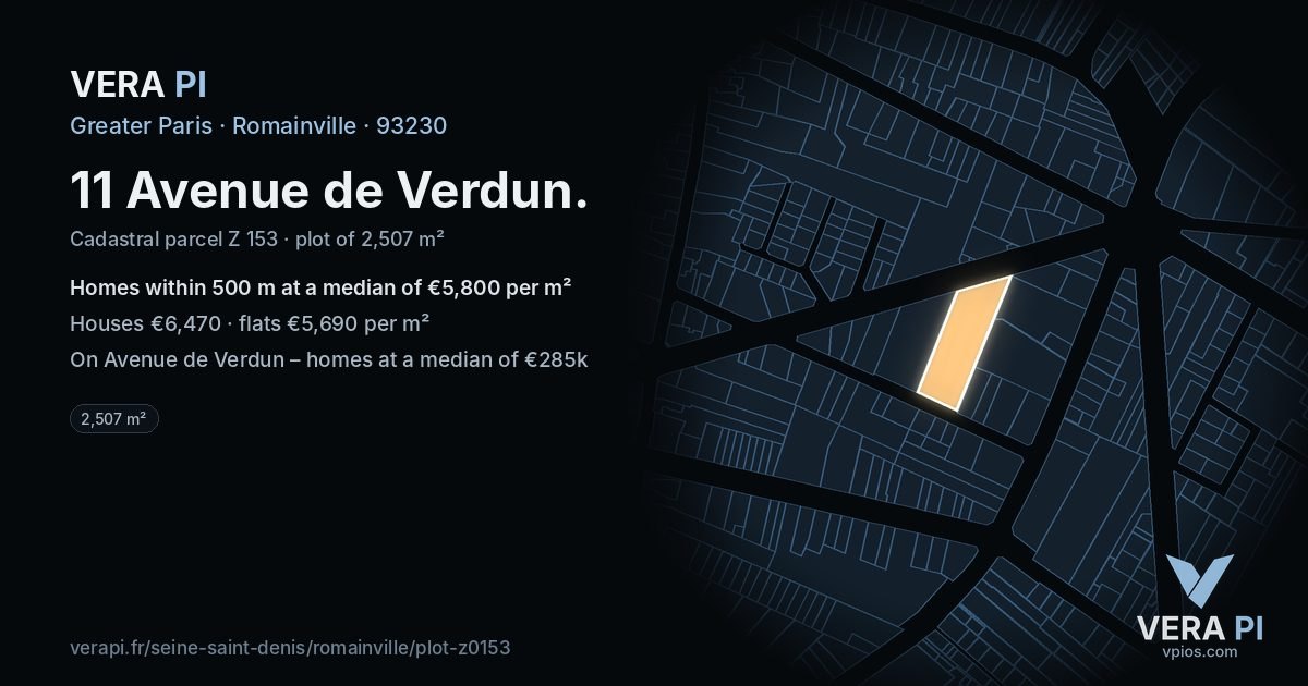 11 Avenue de Verdun, Romainville at night – the plot lit, the parcels around coloured by the prices near them
