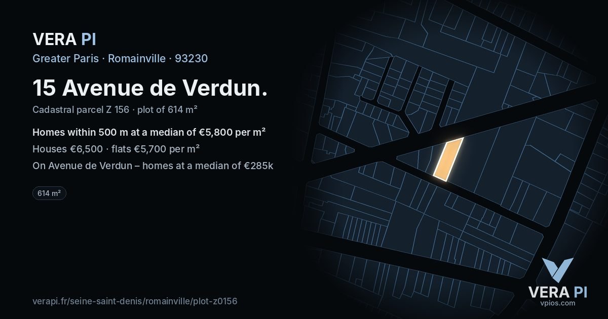 15 Avenue de Verdun, Romainville at night – the plot lit, the parcels around coloured by the prices near them
