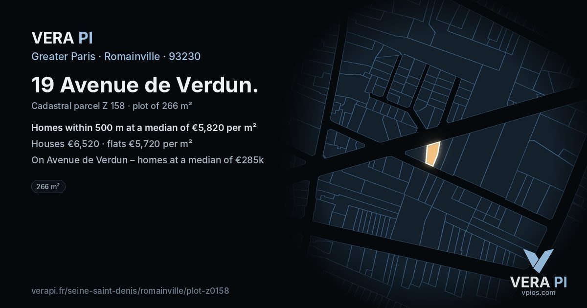 19 Avenue de Verdun, Romainville at night – the plot lit, the parcels around coloured by the prices near them