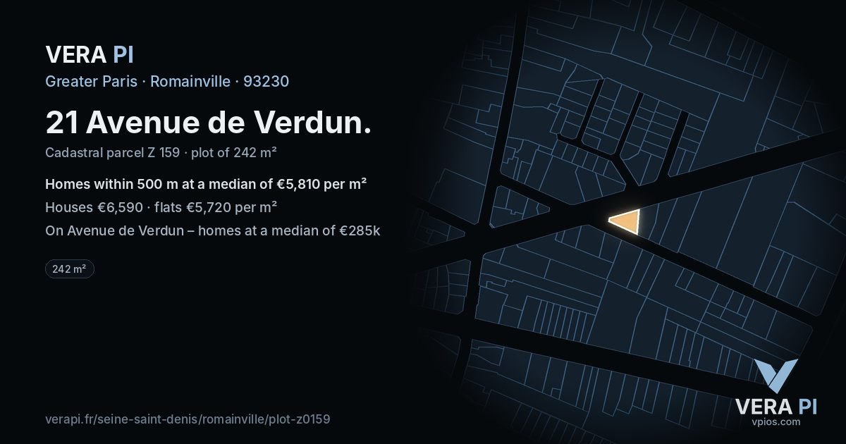 21 Avenue de Verdun, Romainville at night – the plot lit, the parcels around coloured by the prices near them
