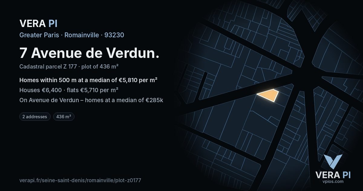 7 Avenue de Verdun, Romainville at night – the plot lit, the parcels around coloured by the prices near them