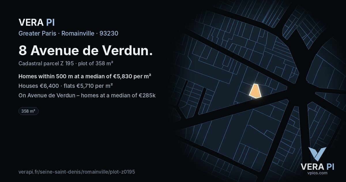 8 Avenue de Verdun, Romainville at night – the plot lit, the parcels around coloured by the prices near them