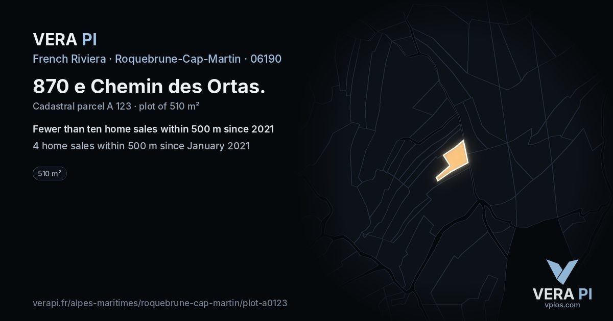 870 e Chemin des Ortas, Roquebrune-Cap-Martin at night – the plot lit, the parcels around coloured by the prices near them