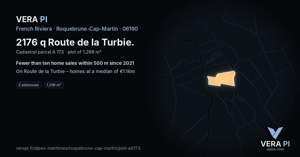 2176 q Route de la Turbie, Roquebrune-Cap-Martin at night – the plot lit, the parcels around coloured by the prices near them