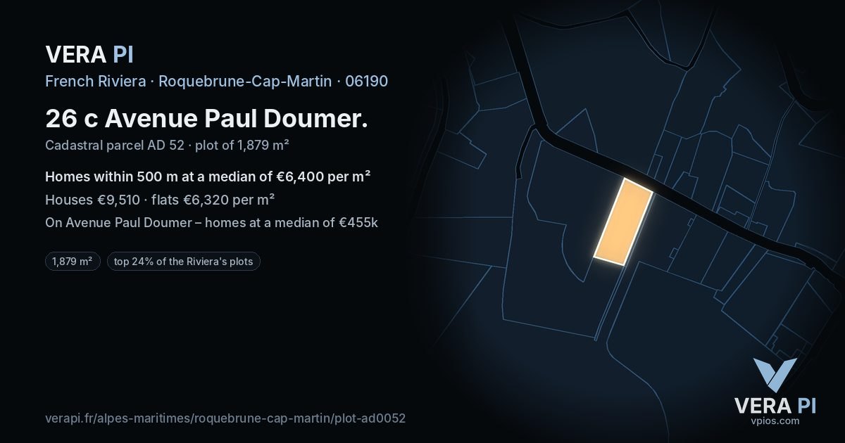 26 c Avenue Paul Doumer, Roquebrune-Cap-Martin at night – the plot lit, the parcels around coloured by the prices near them