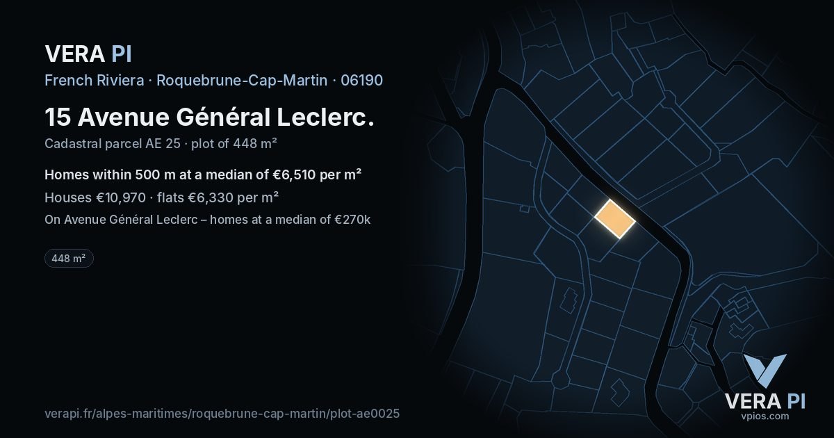15 Avenue Général Leclerc, Roquebrune-Cap-Martin at night – the plot lit, the parcels around coloured by the prices near them
