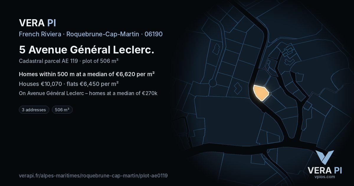 5 Avenue Général Leclerc, Roquebrune-Cap-Martin at night – the plot lit, the parcels around coloured by the prices near them