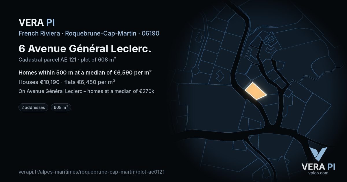 6 Avenue Général Leclerc, Roquebrune-Cap-Martin at night – the plot lit, the parcels around coloured by the prices near them