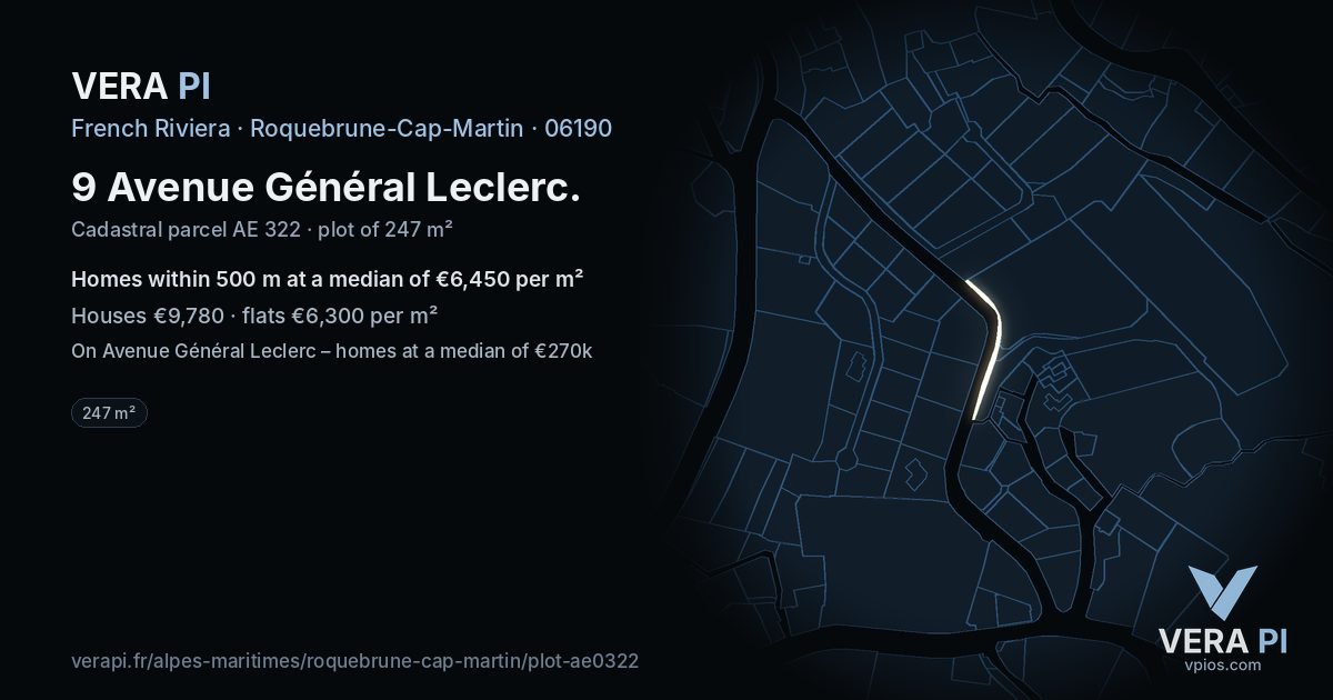 9 Avenue Général Leclerc, Roquebrune-Cap-Martin at night – the plot lit, the parcels around coloured by the prices near them