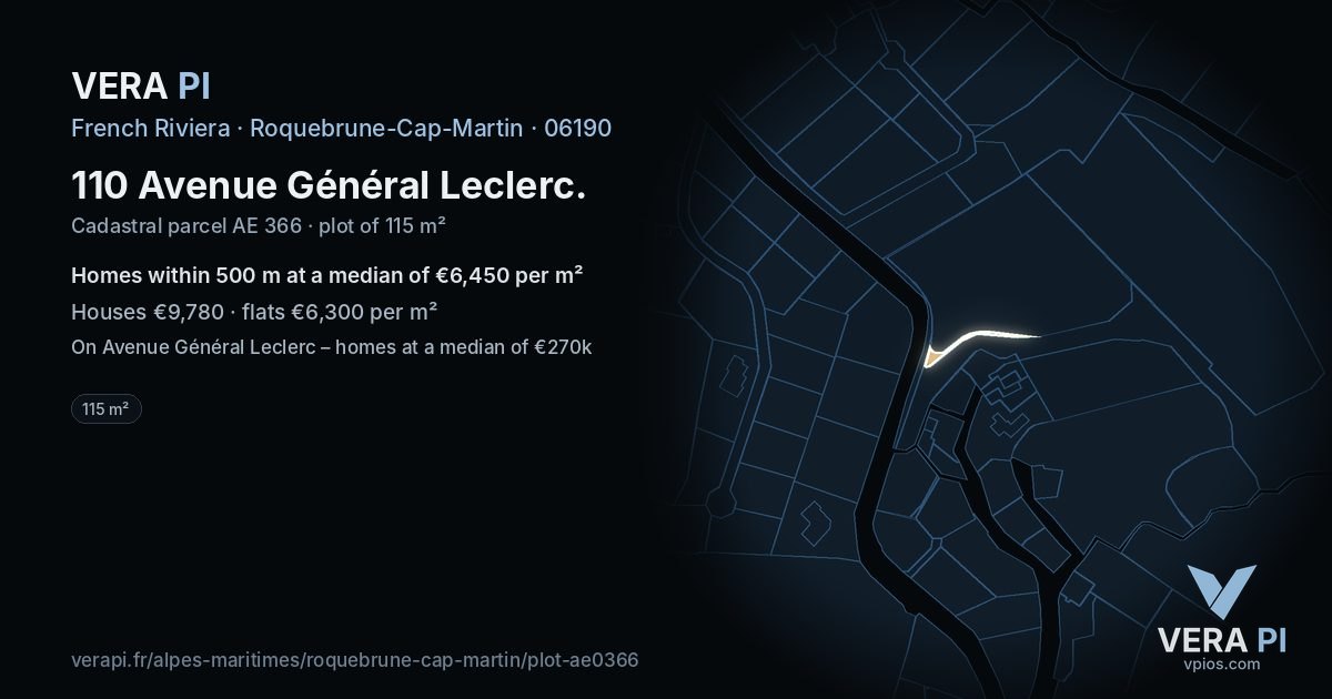 110 Avenue Général Leclerc, Roquebrune-Cap-Martin at night – the plot lit, the parcels around coloured by the prices near them