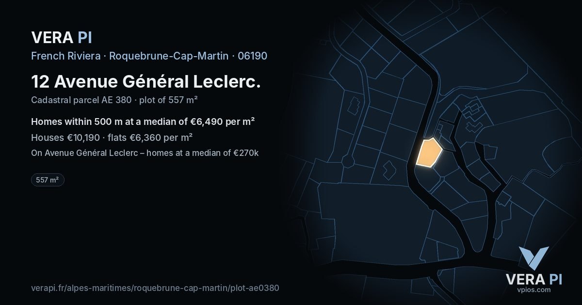 12 Avenue Général Leclerc, Roquebrune-Cap-Martin at night – the plot lit, the parcels around coloured by the prices near them