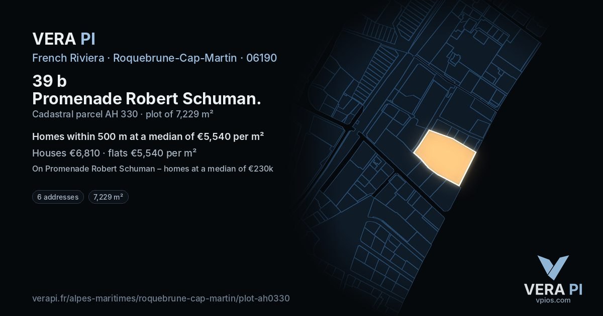 39 b Promenade Robert Schuman, Roquebrune-Cap-Martin at night – the plot lit, the parcels around coloured by the prices near them