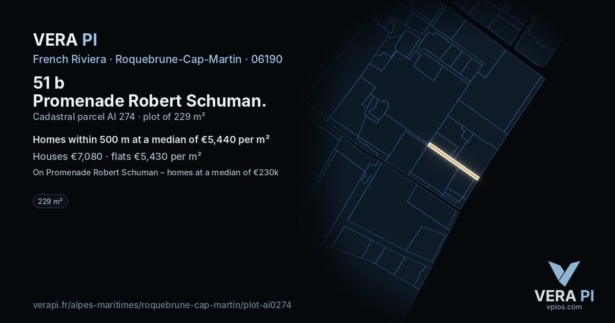 51 b Promenade Robert Schuman, Roquebrune-Cap-Martin at night – the plot lit, the parcels around coloured by the prices near them