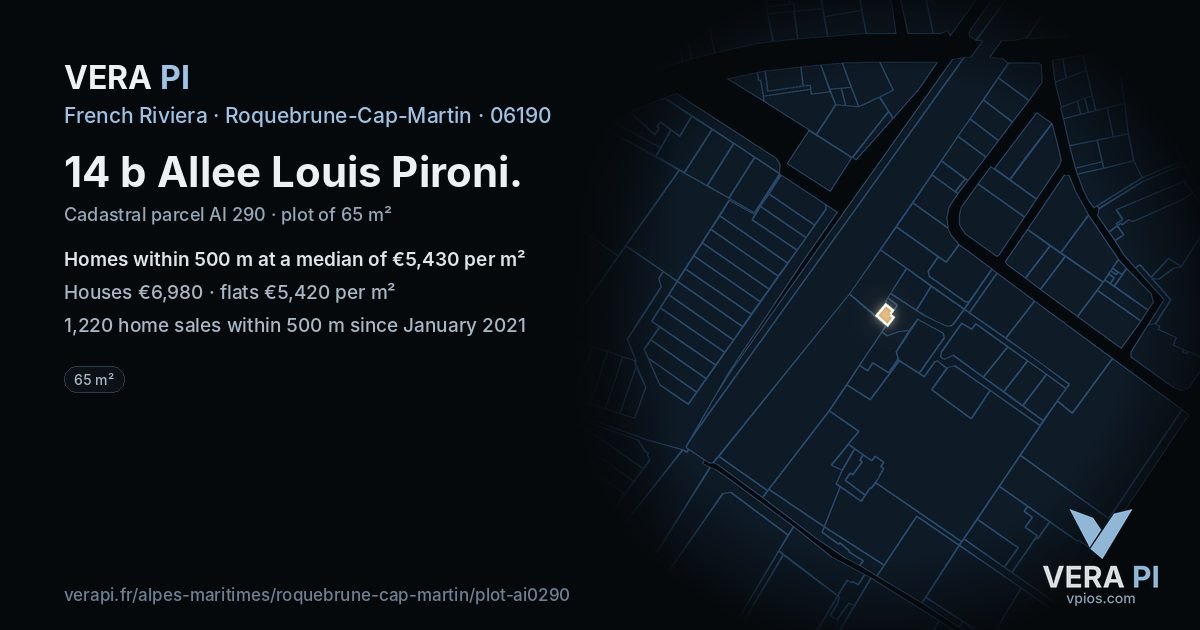 14 b Allee Louis Pironi, Roquebrune-Cap-Martin at night – the plot lit, the parcels around coloured by the prices near them