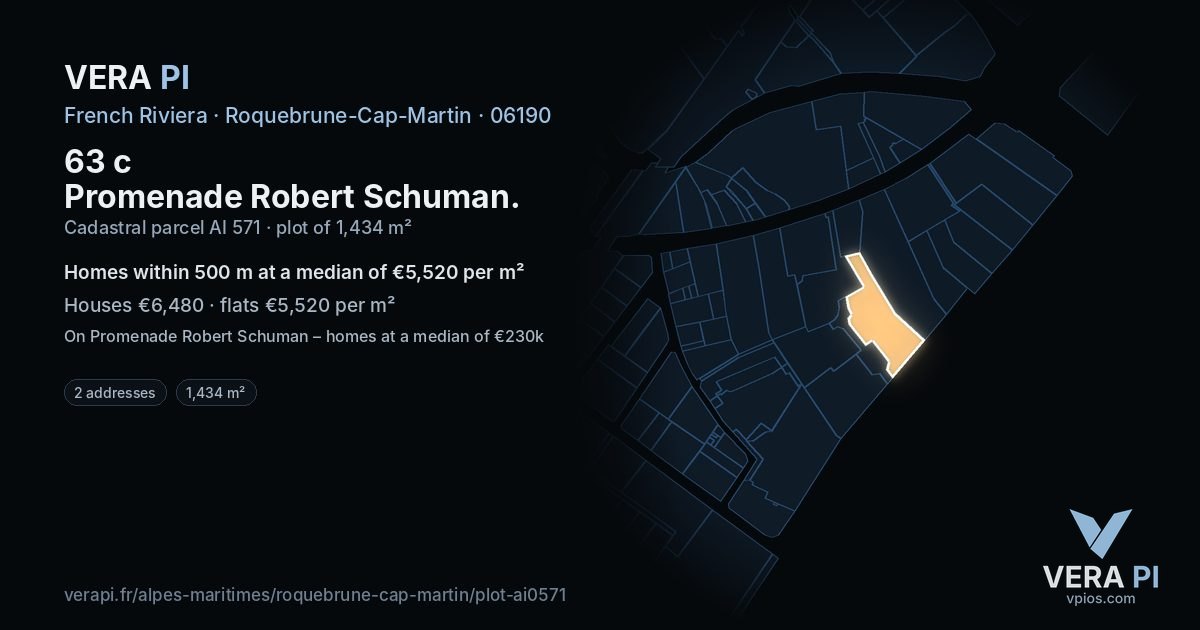 63 c Promenade Robert Schuman, Roquebrune-Cap-Martin at night – the plot lit, the parcels around coloured by the prices near them