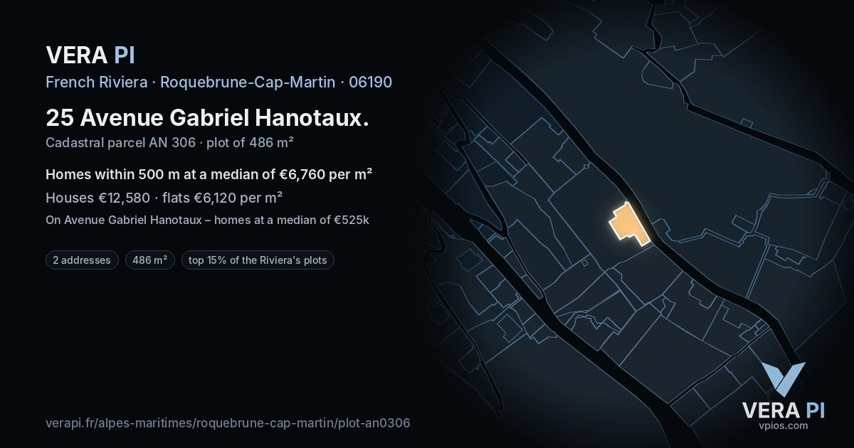 25 Avenue Gabriel Hanotaux, Roquebrune-Cap-Martin at night – the plot lit, the parcels around coloured by the prices near them