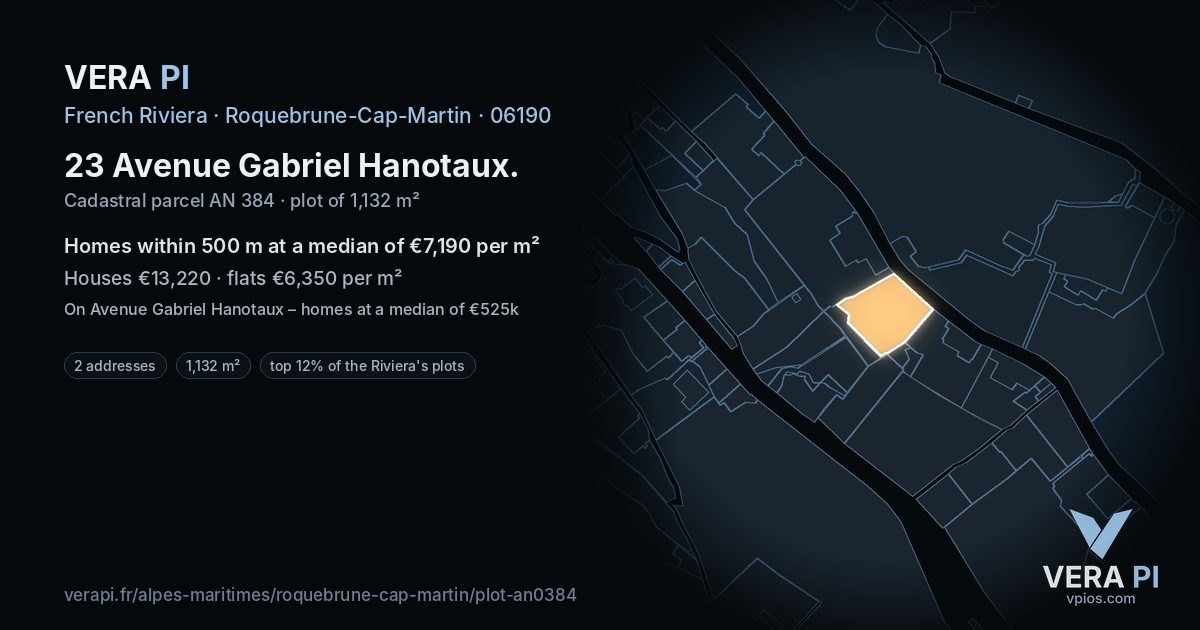 23 Avenue Gabriel Hanotaux, Roquebrune-Cap-Martin at night – the plot lit, the parcels around coloured by the prices near them
