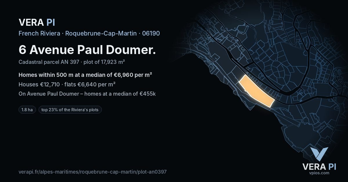 6 Avenue Paul Doumer, Roquebrune-Cap-Martin at night – the plot lit, the parcels around coloured by the prices near them