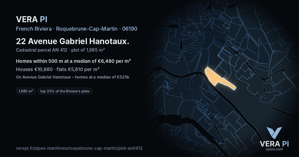 22 Avenue Gabriel Hanotaux, Roquebrune-Cap-Martin at night – the plot lit, the parcels around coloured by the prices near them