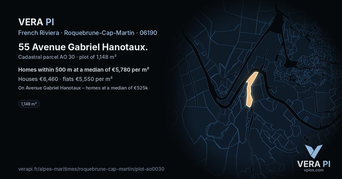 55 Avenue Gabriel Hanotaux, Roquebrune-Cap-Martin at night – the plot lit, the parcels around coloured by the prices near them