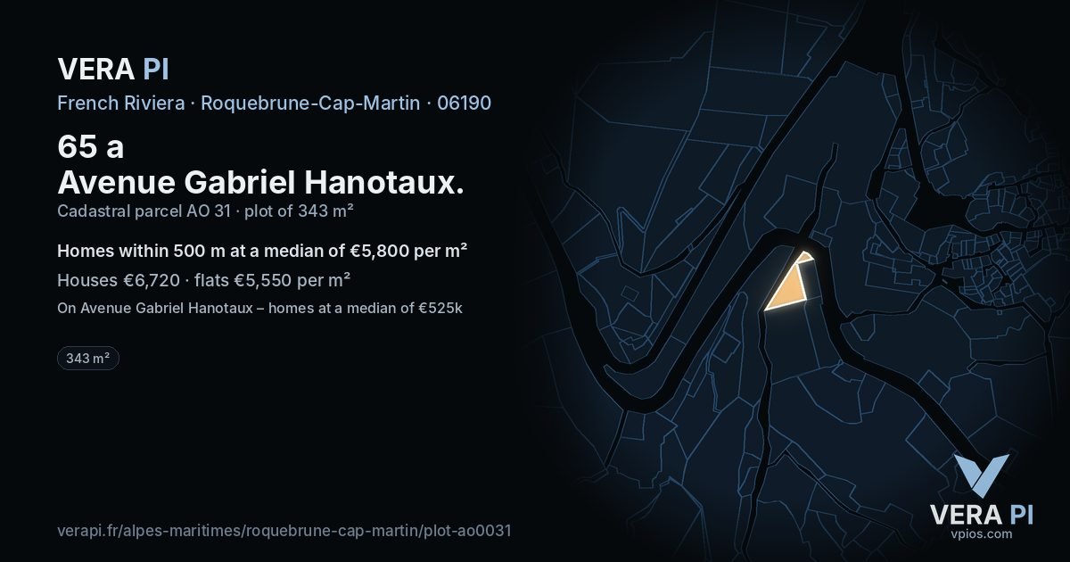 65 a Avenue Gabriel Hanotaux, Roquebrune-Cap-Martin at night – the plot lit, the parcels around coloured by the prices near them