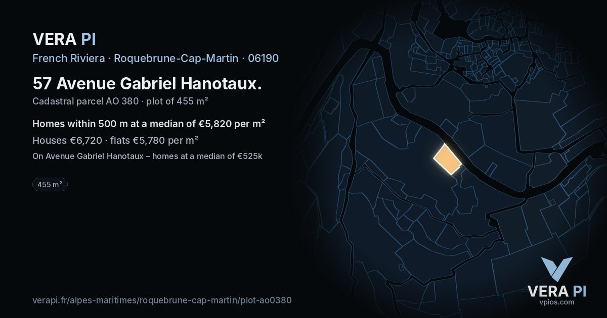 57 Avenue Gabriel Hanotaux, Roquebrune-Cap-Martin at night – the plot lit, the parcels around coloured by the prices near them