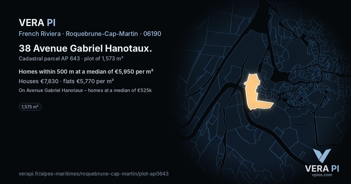 38 Avenue Gabriel Hanotaux, Roquebrune-Cap-Martin at night – the plot lit, the parcels around coloured by the prices near them