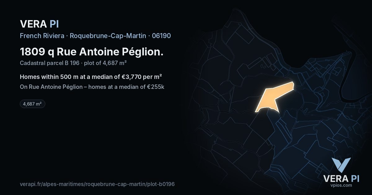 1809 q Rue Antoine Péglion, Roquebrune-Cap-Martin at night – the plot lit, the parcels around coloured by the prices near them