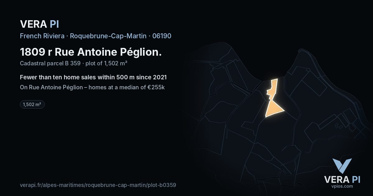 1809 r Rue Antoine Péglion, Roquebrune-Cap-Martin at night – the plot lit, the parcels around coloured by the prices near them
