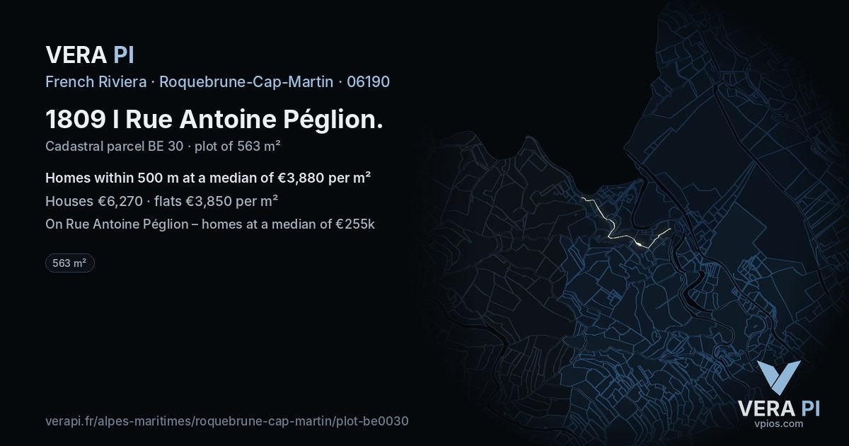 1809 l Rue Antoine Péglion, Roquebrune-Cap-Martin at night – the plot lit, the parcels around coloured by the prices near them