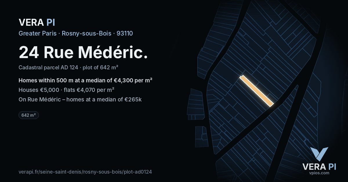 24 Rue Médéric, Rosny-sous-Bois at night – the plot lit, the parcels around coloured by the prices near them
