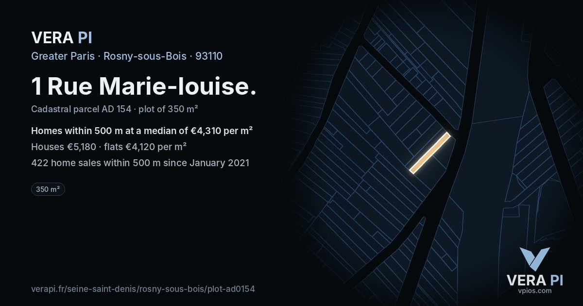 1 Rue Marie-louise, Rosny-sous-Bois at night – the plot lit, the parcels around coloured by the prices near them
