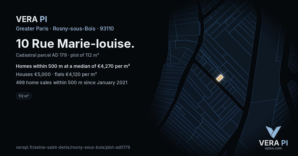 10 Rue Marie-louise, Rosny-sous-Bois at night – the plot lit, the parcels around coloured by the prices near them