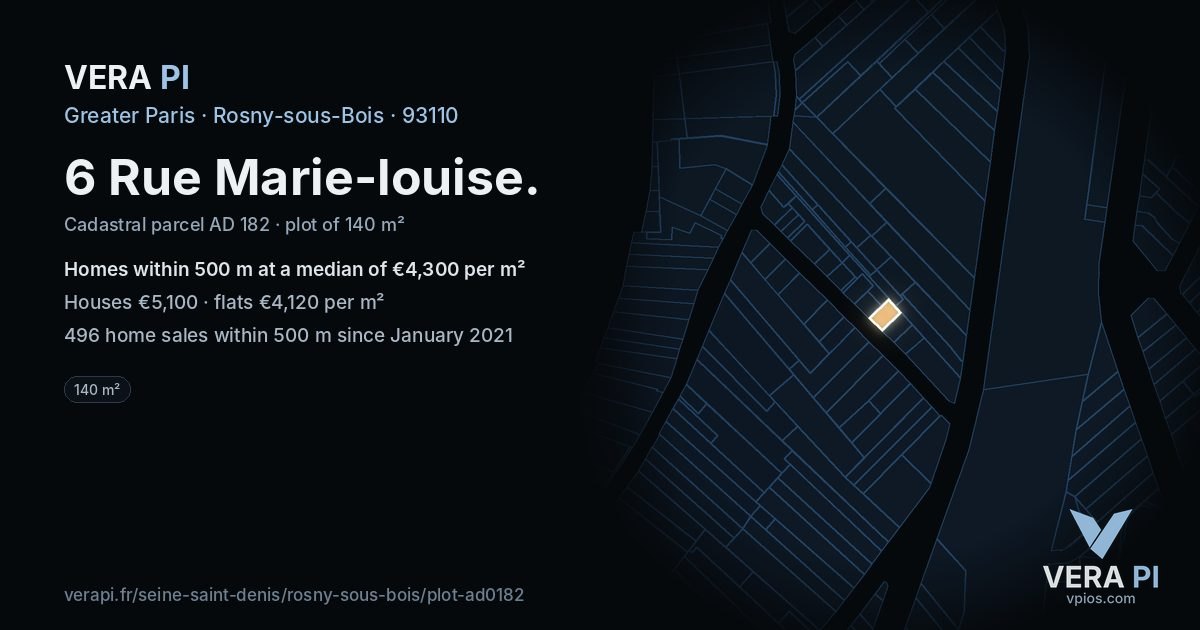 6 Rue Marie-louise, Rosny-sous-Bois at night – the plot lit, the parcels around coloured by the prices near them