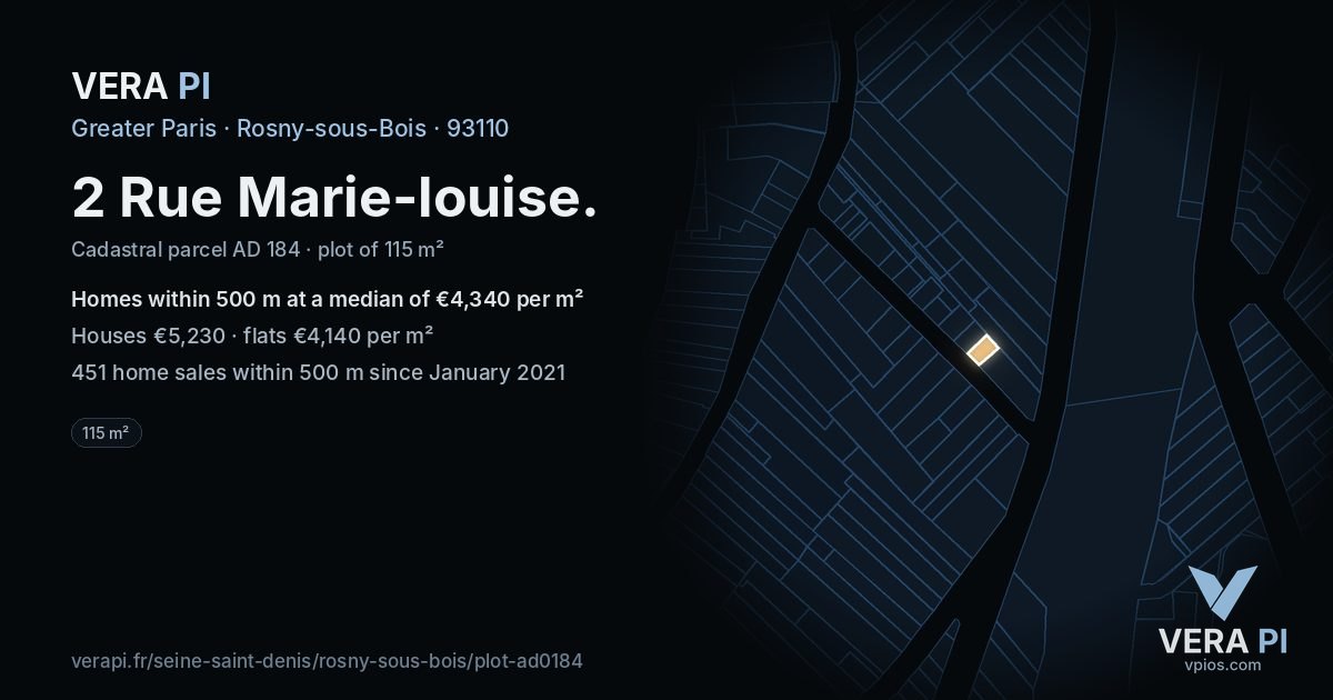 2 Rue Marie-louise, Rosny-sous-Bois at night – the plot lit, the parcels around coloured by the prices near them