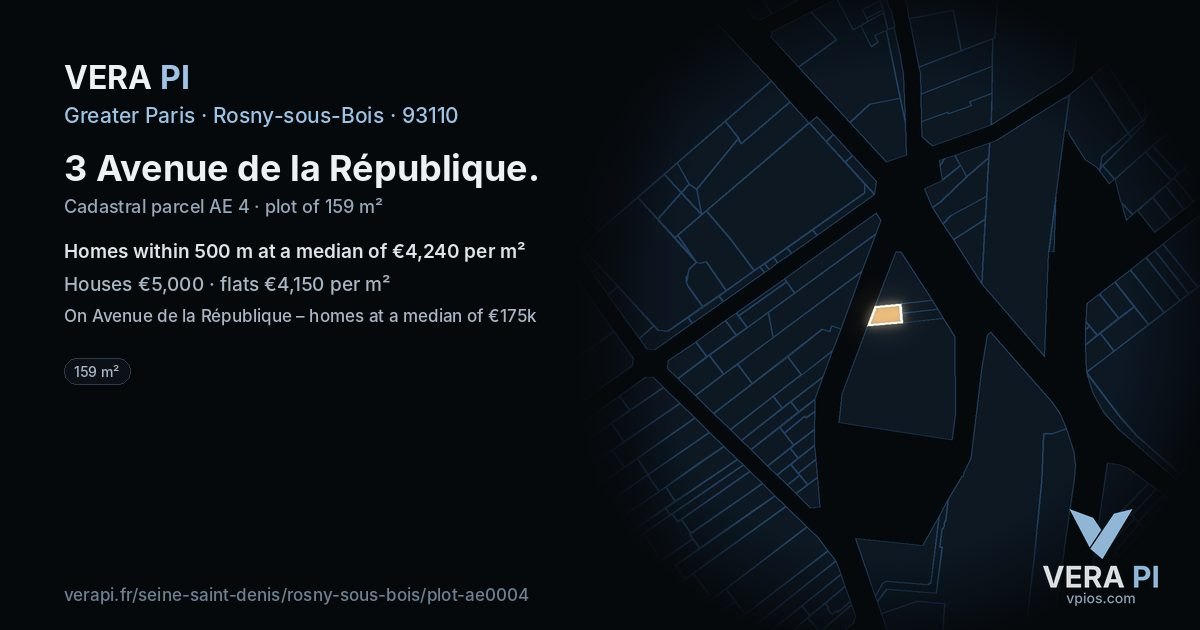 3 Avenue de la République, Rosny-sous-Bois at night – the plot lit, the parcels around coloured by the prices near them