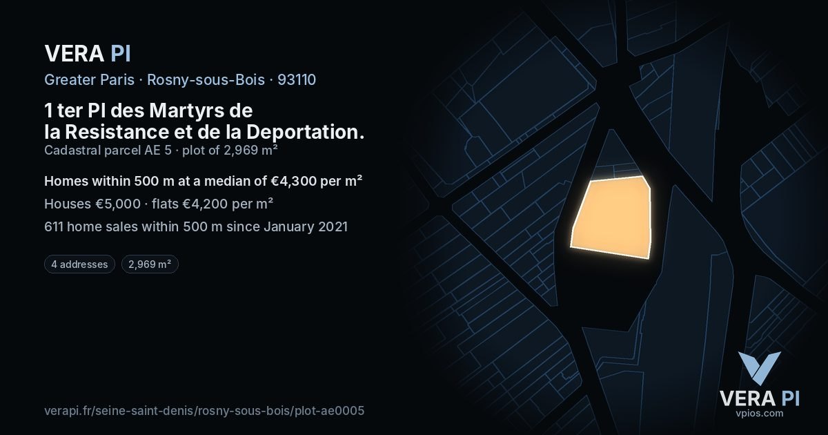 1 ter Pl des Martyrs de la Resistance et de la Deportation, Rosny-sous-Bois at night – the plot lit, the parcels around coloured by the prices near them