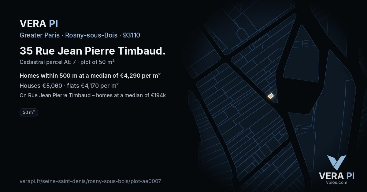35 Rue Jean Pierre Timbaud, Rosny-sous-Bois at night – the plot lit, the parcels around coloured by the prices near them