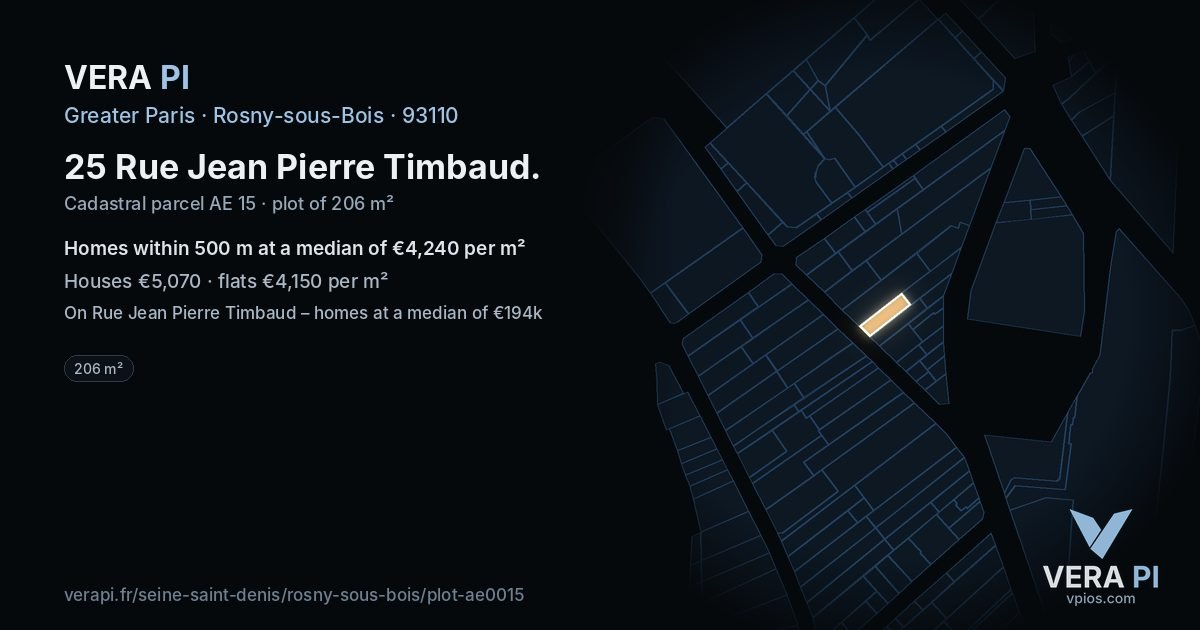 25 Rue Jean Pierre Timbaud, Rosny-sous-Bois at night – the plot lit, the parcels around coloured by the prices near them