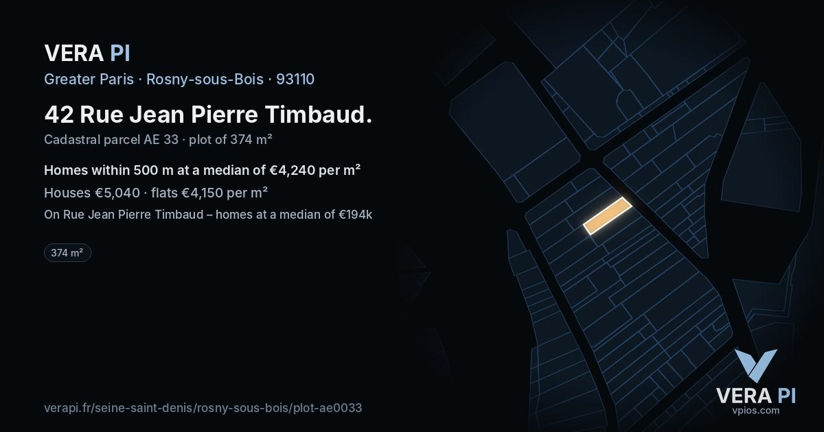 42 Rue Jean Pierre Timbaud, Rosny-sous-Bois at night – the plot lit, the parcels around coloured by the prices near them