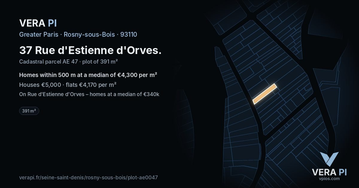 37 Rue d'Estienne d'Orves, Rosny-sous-Bois at night – the plot lit, the parcels around coloured by the prices near them