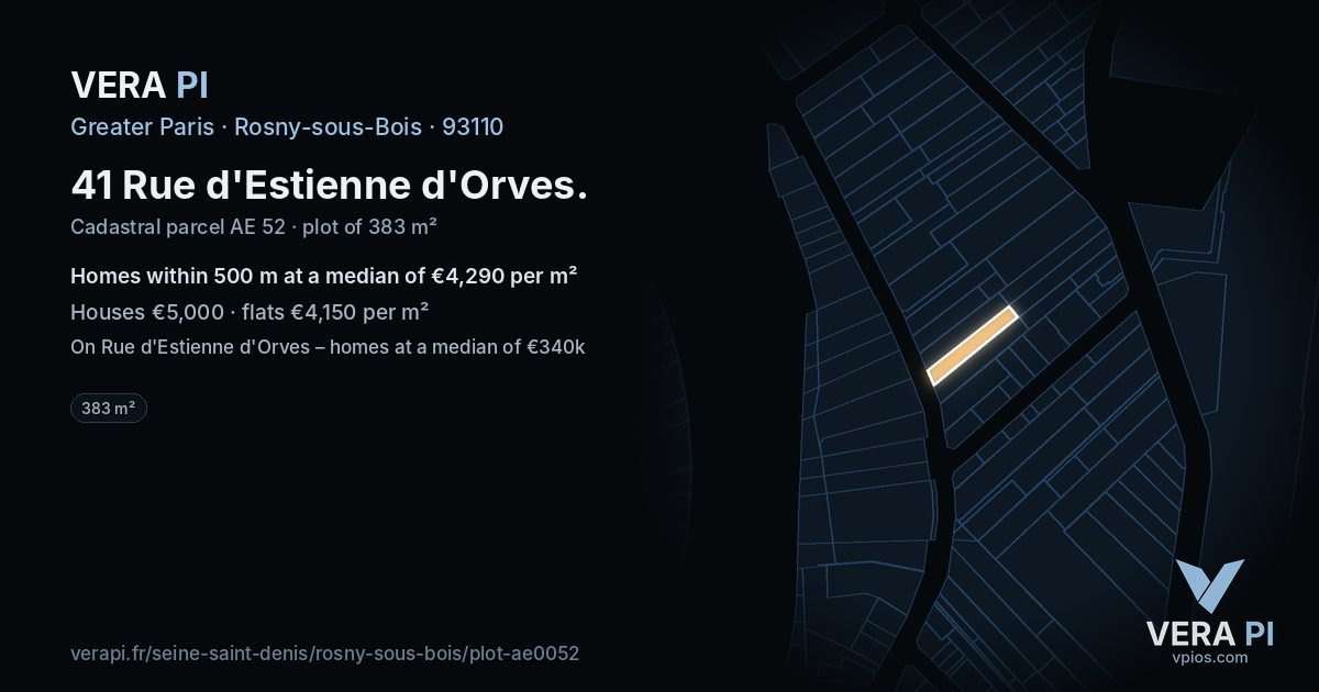 41 Rue d'Estienne d'Orves, Rosny-sous-Bois at night – the plot lit, the parcels around coloured by the prices near them